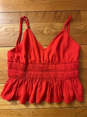 Cotton Candy Bright Red Smocked Peplum Camisole